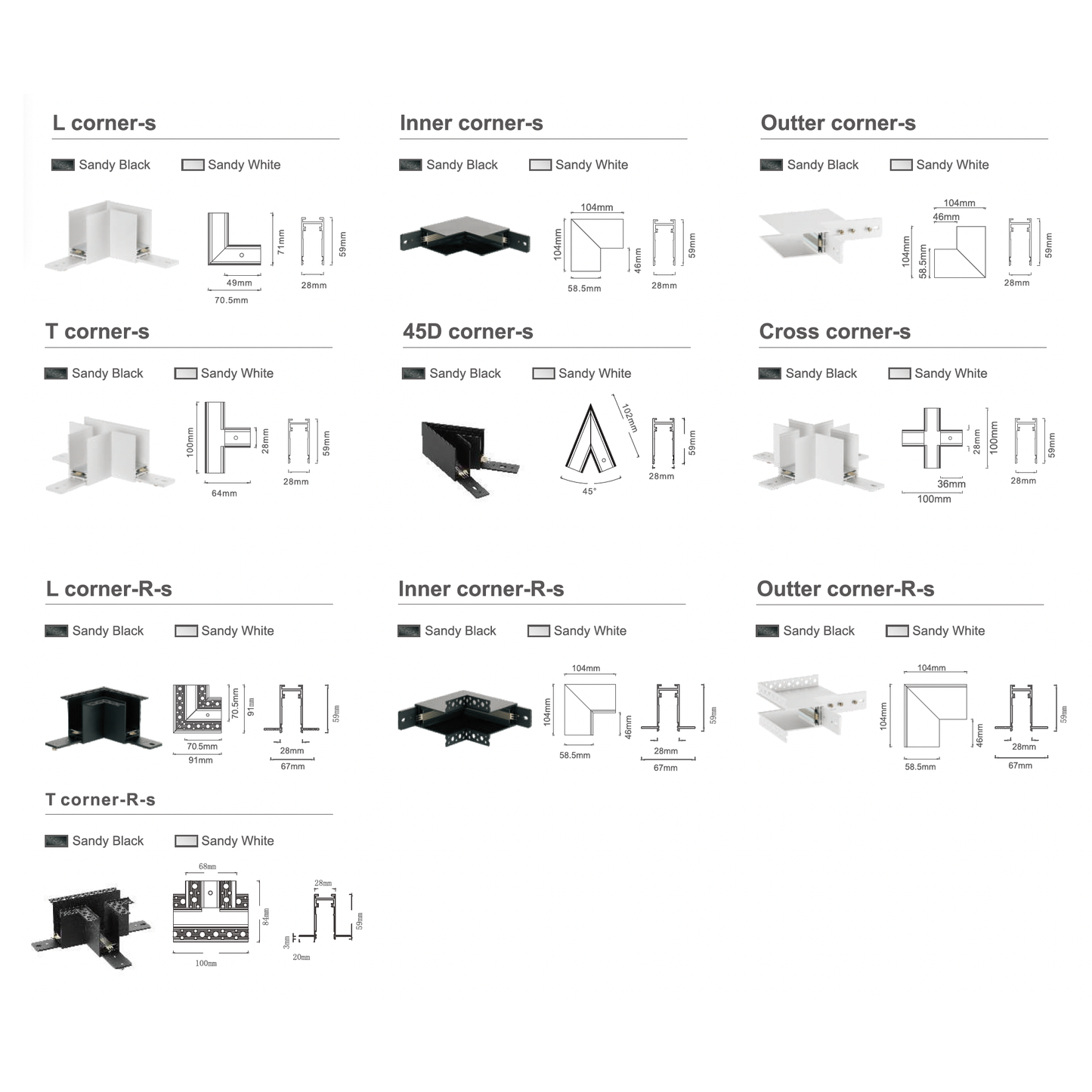 Lux Select Magnetisch Opbouw/Pendel Hoekprofiel 90° – Zwart