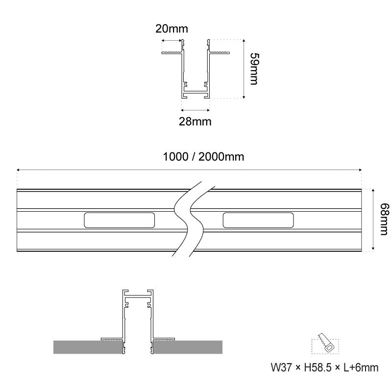 Lux Select Magnetisch Inbouw Railprofiel Trimless – Zwart